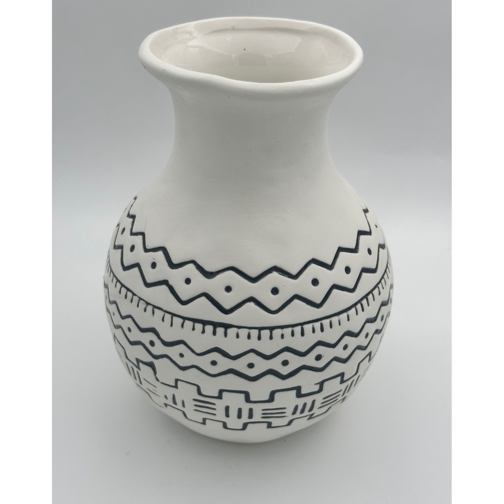 Handmade Ceramic Tribal Geometric Bud Vase Black White Boho Pottery Decorative